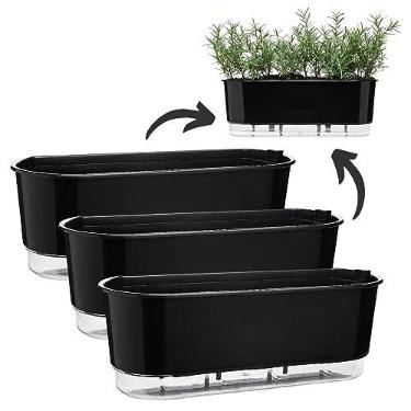 Imagem de Kit 3 Vaso Auto Irrigável 5 Litros Jardineira Grande Preto Autoirrigável 40cm - Vaso Raiz
