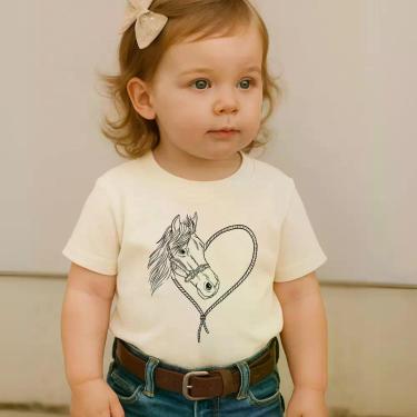 Imagem de Camiseta Blusa Infantil Modinha Estampa Cavalo Coração Lindo Fofo Amor