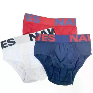 Imagem de Kit 3 Cueca Slip 100% Algodão Infanto-Juvenil Nawes N14, GG 10 a 12 an