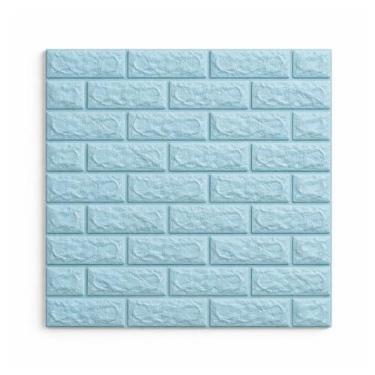 Imagem de Kit Placas Adesiva Tijolinho 3D Revestimento Autocolante Decoração Quarto Sala Banheiro Impermeável (Kit 10 Placas Adesivas Tijolo Azul, 70x38,5)