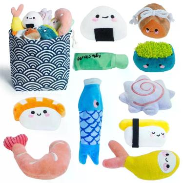 Imagem de Conjunto de 10 Brinquedos de Pelúcia Nocciola Sushi para Cães Pequenos