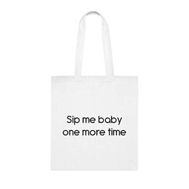Imagem de Sacola Sip Me Baby One More Time, presente divertido, bolsa de ombro, bolsas reutilizáveis, ideia de de Natal, Branco