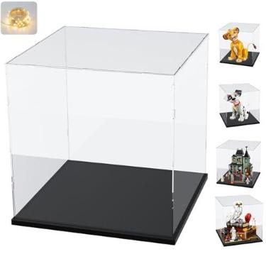 Imagem de Caixa de acrílico transparente, espesso, proteção de colecionáveis, Lego 21341, 43247, futebol, basquete, automontagem, base de madeira e plástico, pisca-pisca, interior preto, 30 x 30 x 30 cm