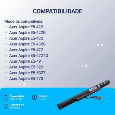 Imagem de Bateria para notebook compatível com Acer Aspire E5-574-307M 2000 mAh