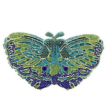 Imagem de Boutique De FGG Mini bolsa de mão borboleta Minaudiere feminina com strass para noite bolsa de mão de cristal para casamento nupcial, Verde 11, Mini