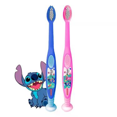 Imagem de Escova de Dente Infantil Dentalclean Stitch Dental com Ventosa Cerdas Macias Kit com 2 Unidades