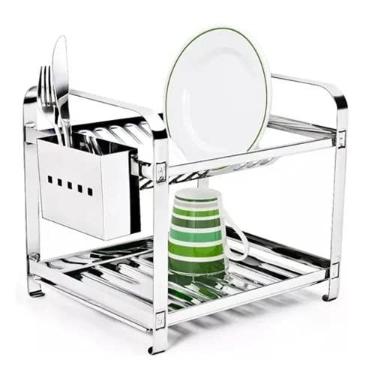Imagem de Escorredor Mak Inox Aço Inox 12 Pratos Porta talher Aço Inox