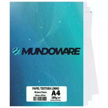Imagem de Papel Linho A4 180g Mundoware Textura Branco Fosco com 50 folhas