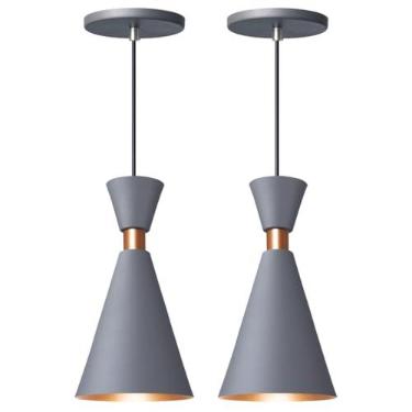 Imagem de Kit 2 Luminária Pendente Mini Pequim 24 cm para Balcão Bancada Cozinha (Cinza)
