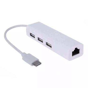 Imagem de Hub Adaptador Usb-c Com 3 Portas Usb, Rede - Branco