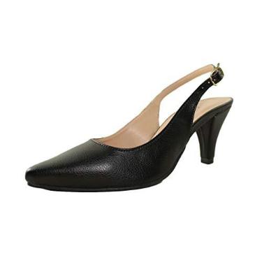 Imagem de Scarpin Chanel Salto Baixo Fino Luiza Sobreira Couro Preto Mod. 1065