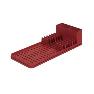 Imagem de Escorredor com Tapete de Pia, Single, 42,2 x 17,4 x 9,4 cm, Vermelho Bold, Coza