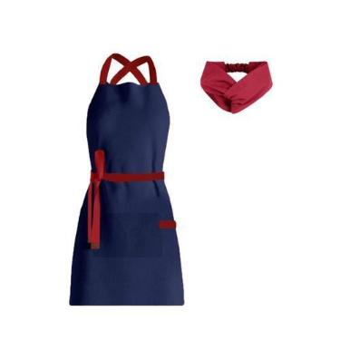 Imagem de Avental e Faixa de Cabelo Azul Marinho Vermelho Chef Cozinha - CASACHA