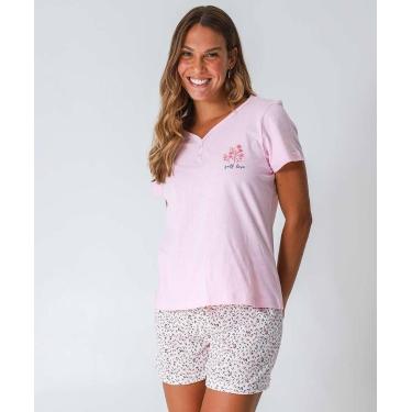 Imagem de Pijama Feminino Flores Botões Marisa Rosa-70057, Rosa, M