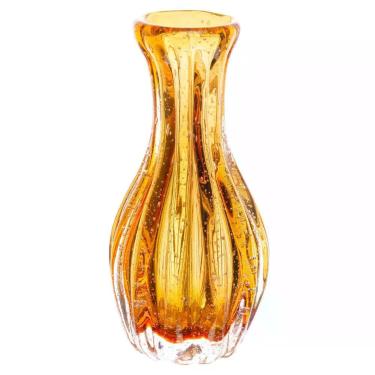 Imagem de Vaso para Plantas e Flores Italy Cilíndrico Vidro Murano Âmbar Laranja 9,5x20cm Wolff