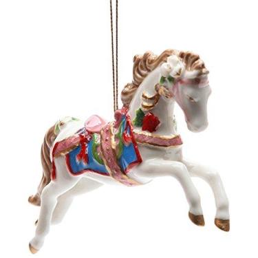 Imagem de StealStreet SS-CG-10682, enfeite de árvore de Natal com cavalo carrossel pintado branco de 12 cm