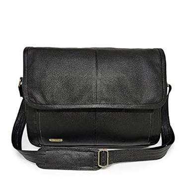 Imagem de Bolsa Pasta Carteiro Masculina De Couro Legítimo P/Notebook Cor:Preto