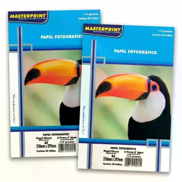 Imagem de Kit 2x Papel Fotográfico Glossy 115g A4 100fls Prova D'água - Sem marc
