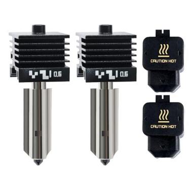 Imagem de IdeaFormer-3D Kit com 2 cabeçotes de impressão Hotend de 0,6 mm para P2S, H2S e H2D, com bico removível de aço endurecido para impressoras 3D a laser Bambu Lab P2S, H2S, H2D, H2D Combo, A1 e A1 Mini.