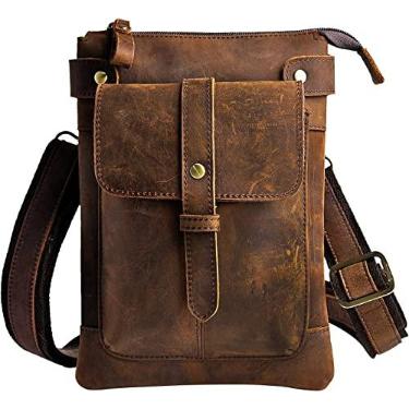 Imagem de Le'aokuu Pochete masculina de couro genuíno pequena carteiro bolsa de ombro bolsa de cintura 8711, 8711 A - marrom escuro, Small