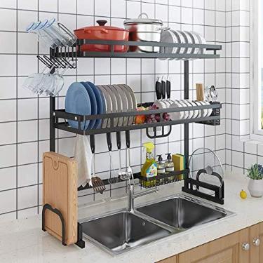 Imagem de Escorredor de louça, escorredor de louça, escorredor de pratos de 2 níveis, rack de cozinha de aço inoxidável 201, escorredor de pratos