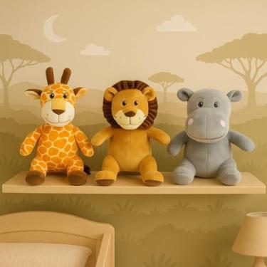 Imagem de Escolha Seu Trio De Pelúcias Safari Animais Dia Das Crianças Natal Bebê Baby Presente Festa Antialérgico Kwaii Festa Brinquedo Menina Menino Tematico Pré Definido (Girafa Leão Hipopótamo, 25cm, 3)