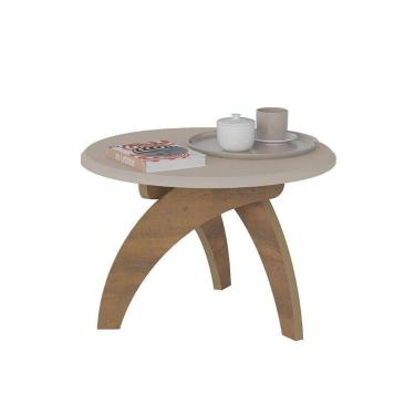 Imagem de Mesa De Centro Jade Retrô Off White Com Pinho Tampo Redondo - ARTELY