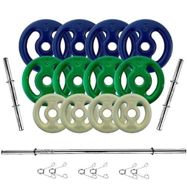 Imagem de Kit 40Kg Anilhas Emborrachadas com Barras de 40cm e 1,50m