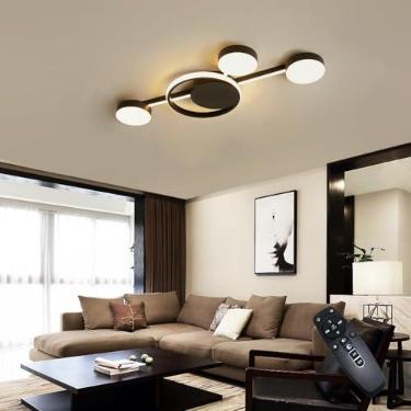 Imagem de Luminária de teto moderna para sala de estar, estilo escandinavo, com formato linear em metal, dimerizável e com controle remoto, ideal para quarto e sala de jantar (preta, 68 cm de comprime
