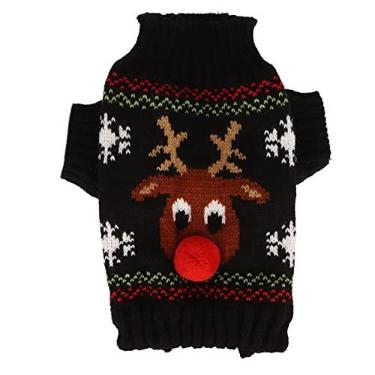 Imagem de Camisolas de boneco de neve de cachorro, ano novo natal espessamento de cachorro quente camisolas de cachorro de estimação outono inverno roupas quentes para cachorro pequeno gato(XXL-Preto)