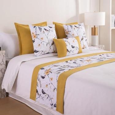 Imagem de Cachecol para cama de hotel, colcha floral, luxuosa, decoração resistente ao desbotamento, protetor de cama elegante, toalha de cama de quarto para cama de solteiro, queen size, amarelo||apenas 2