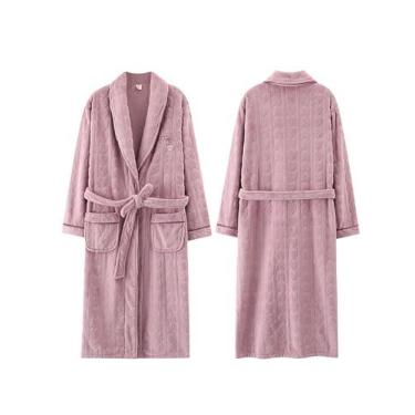 Imagem de LVTFCO Pijama feminino de veludo coral de inverno gola V quente flanela roupa de casa roupão longo engrossado, rosa - 2GG