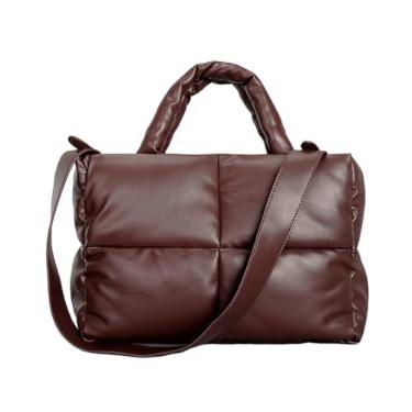 Imagem de Shinycome Y2k Bolsa de ombro casual de cor sólida com alça superior acolchoada com fecho de zíper para várias ocasiões, Marrom