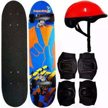 Imagem de Kit Skate Infantil 24 Completo + Acessórios Capacete Masculino Feminin