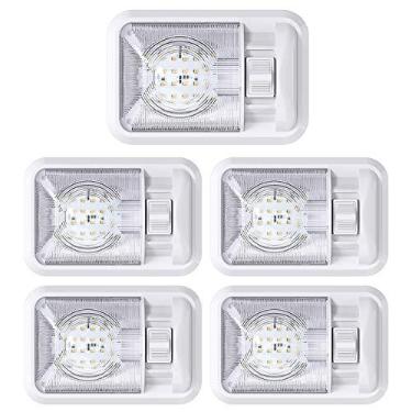 Imagem de Lâmpada de teto RV LED de 12 V Leisure, pacote com 5 unidades de iluminação interior para trailers com interruptor, cúpula única de 300 lm (branco natural, 4000-4500K, pacote com 5)