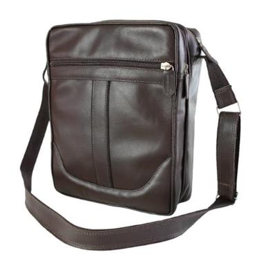 Imagem de Bolsa Masculina Estilo Carteiro em Couro 100% Legítimo Pochete Transversal Sholder Bag (Marrom)