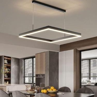 Imagem de Luzes pendentes quadradas LED modernas ajustáveis, lustre simples compatível com sala de estar, sala de jantar, cozinha, quarto, lâmpadas de lustre