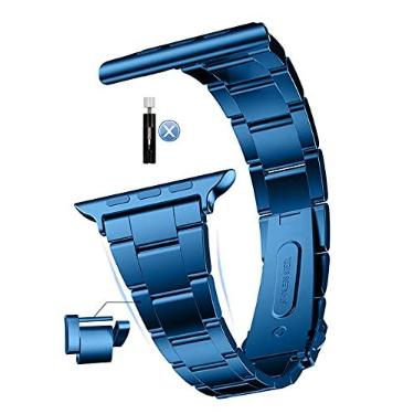 Imagem de MaKTech Pulseira de Relógio de Metal de Aço Inoxidável,Remoção Autodesmontável (Sem Necessidade de Rerramenta),para Apple Watch 11/10/9/8/7,Ultra 3/2/1,SE 3/2/1 [2025] (46mm/45mm/44/49mm,Azul)