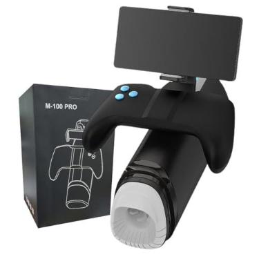 Imagem de Masturbador Masculino Automatico Joystick Vai e Vem Vibração Suporte Celular 10 Modos de Vibração 21,6cm x 9,1cm Recarregável Preto