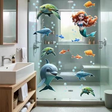 Imagem de Adesivo Box De Banheiro Infantil Sereia Golfinhos Tartarugas