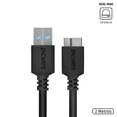Imagem de Cabo Para HD Externo, USB A 3.0 Para Micro USB B 3.0, 10 Pinos, PCYES 28awg, Puro Cobre, 2M - Puamcm3-2