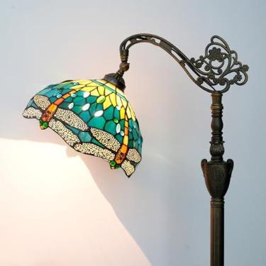 Imagem de Blivuself Luminária De Chão Tiffany Com Libélula Verde, Vidro Colorido, Ajustável, Pescoço Ganso, Luz Leitura Pé, 63" Altura, Para Sala Estar, Quarto E Escritório