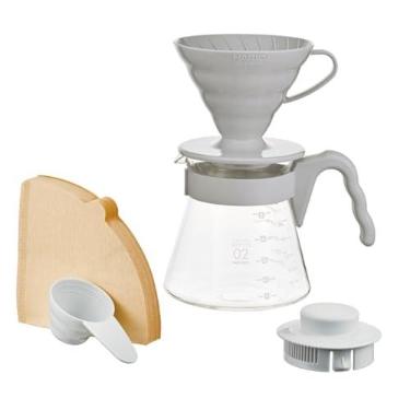 Imagem de Kit Cafeteira Hario V60 /02 Original Coador Cinza + Jarra Vidro 700ml + Filtro de Papel