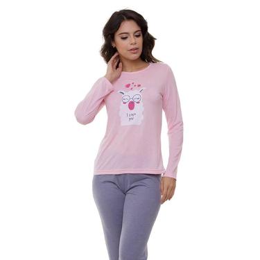 Imagem de Pijama Longo Poliviscose Doce Luar 5220 Lhama, P, Rosa, Azul