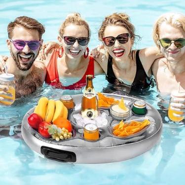 Imagem de Linsiter - Suporte Inflável Flutuante para Bebidas com Grande Capacidade, 8 Furos, 2 Alças, PVC, 70 cm x 50 cm