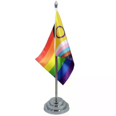 Imagem de Bandeira Mesa 29 Cm Mastro Progress Intersexo Gay LGBT