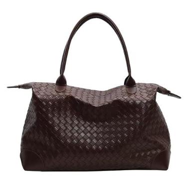 Imagem de Bolsa de ombro único de grande capacidade, uma escolha obrigatória para meninas, adequada para viagens, trabalho e compras. Feita de material PU e com um design de tecido, Marrom