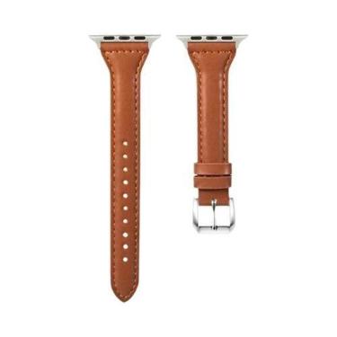 Imagem de Pulseira De Couro Slim Para Apple Watch Band 40mm 41mm 44mm 45mm 42mm 