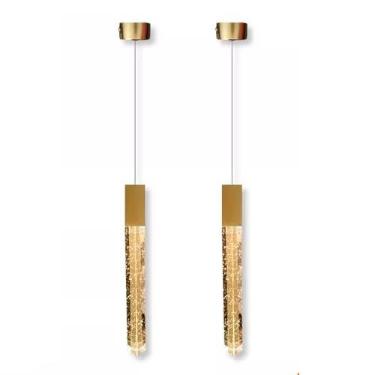 Imagem de Kit 3 Luminária Pendente Tubo Bolhas De Cristal Quadrado Luxo