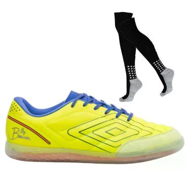 Imagem de Kit Chuteira Umbro Br Futsal Adulto e Meião, 41, Verde, Azul, Masculin